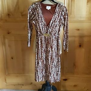 NWOT Milly 3/4 Sleeve V-neck Dress, Gold belt